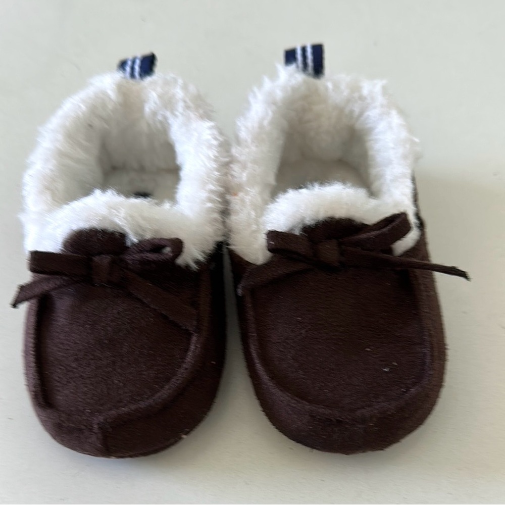 Nautica Brown Faux Fur Baby Moccasins